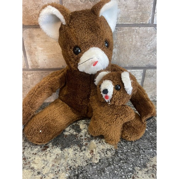 Vintage Brown Mouse Plush Stuffed Animal With Baby Cuddler Arms Felt Red Tongue - Picture 3 of 12